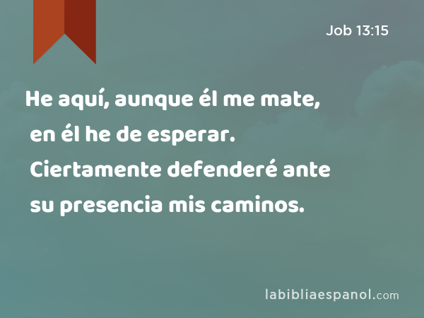 He aquí, aunque él me mate, en él he de esperar. Ciertamente defenderé ante su presencia mis caminos. - Job 13:15