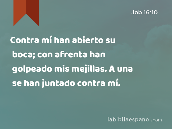 Contra mí han abierto su boca; con afrenta han golpeado mis mejillas. A una se han juntado contra mí. - Job 16:10