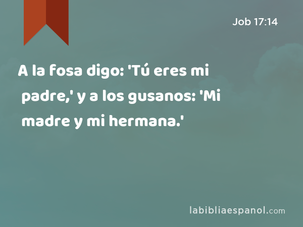 A la fosa digo: 'Tú eres mi padre,' y a los gusanos: 'Mi madre y mi hermana.' - Job 17:14