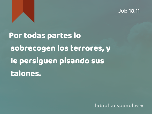 Por todas partes lo sobrecogen los terrores, y le persiguen pisando sus talones. - Job 18:11