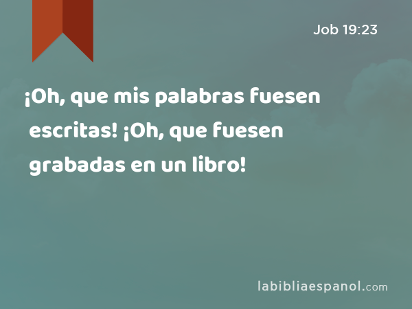 ¡Oh, que mis palabras fuesen escritas! ¡Oh, que fuesen grabadas en un libro! - Job 19:23