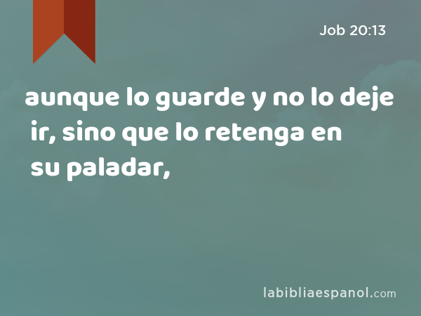 aunque lo guarde y no lo deje ir, sino que lo retenga en su paladar, - Job 20:13