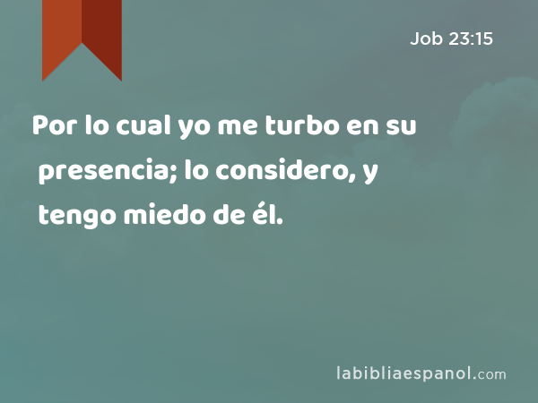 Por lo cual yo me turbo en su presencia; lo considero, y tengo miedo de él. - Job 23:15