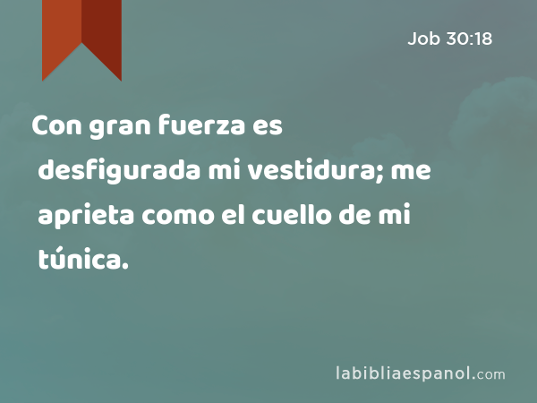 Con gran fuerza es desfigurada mi vestidura; me aprieta como el cuello de mi túnica. - Job 30:18