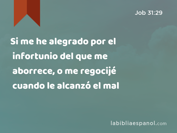 Si me he alegrado por el infortunio del que me aborrece, o me regocijé cuando le alcanzó el mal - Job 31:29