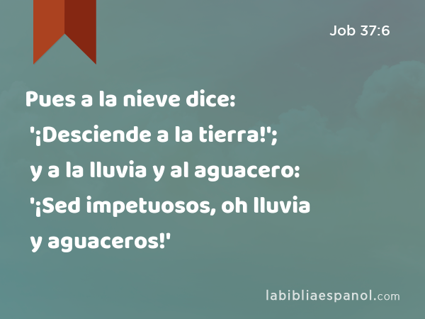 Pues a la nieve dice: '¡Desciende a la tierra!'; y a la lluvia y al aguacero: '¡Sed impetuosos, oh lluvia y aguaceros!' - Job 37:6