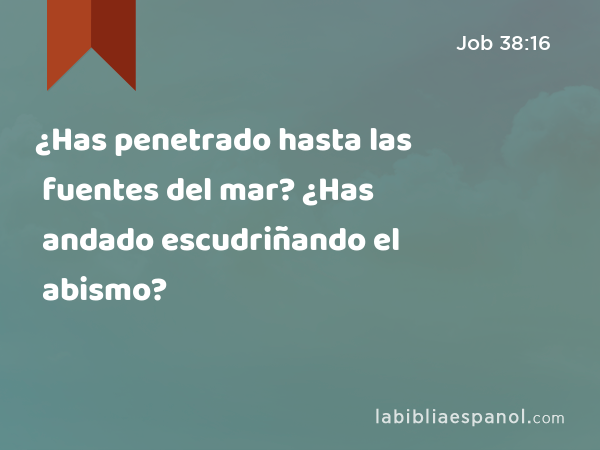 ¿Has penetrado hasta las fuentes del mar? ¿Has andado escudriñando el abismo? - Job 38:16