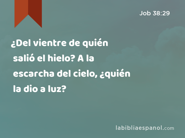 ¿Del vientre de quién salió el hielo? A la escarcha del cielo, ¿quién la dio a luz? - Job 38:29