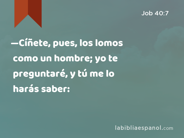 —Cíñete, pues, los lomos como un hombre; yo te preguntaré, y tú me lo harás saber: - Job 40:7