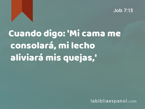 Cuando digo: 'Mi cama me consolará, mi lecho aliviará mis quejas,' - Job 7:13