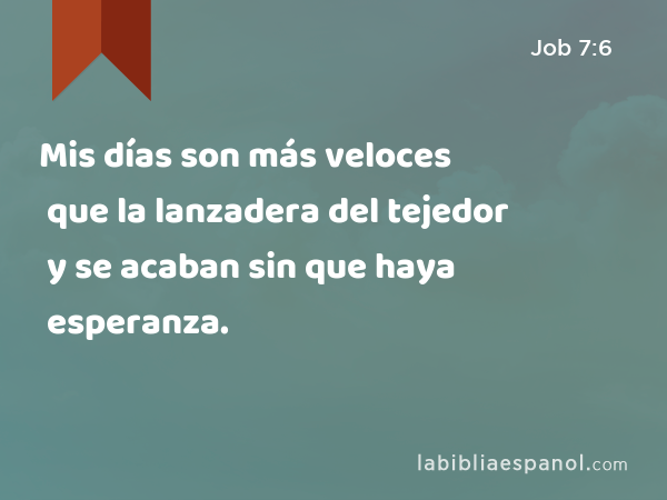 Mis días son más veloces que la lanzadera del tejedor y se acaban sin que haya esperanza. - Job 7:6