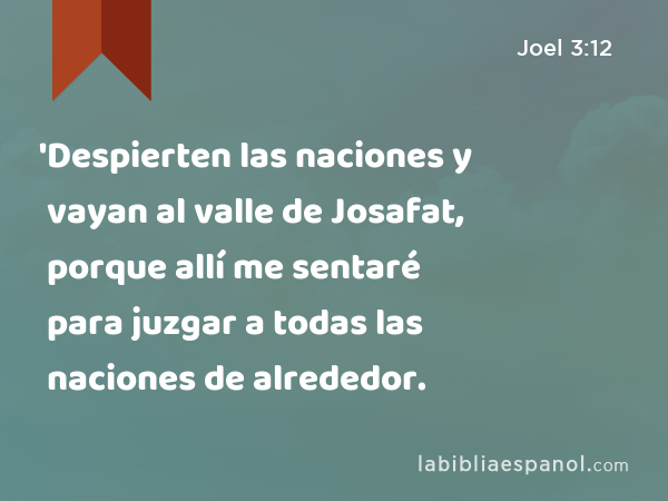 'Despierten las naciones y vayan al valle de Josafat, porque allí me sentaré para juzgar a todas las naciones de alrededor. - Joel 3:12