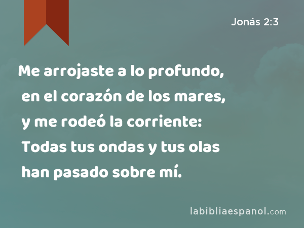 Me arrojaste a lo profundo, en el corazón de los mares, y me rodeó la corriente: Todas tus ondas y tus olas han pasado sobre mí. - Jonás 2:3