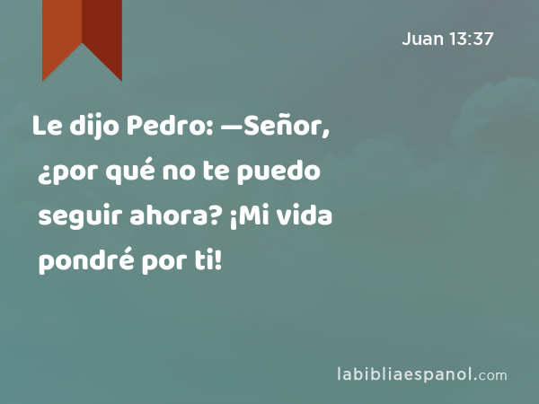 Le dijo Pedro: —Señor, ¿por qué no te puedo seguir ahora? ¡Mi vida pondré por ti! - Juan 13:37