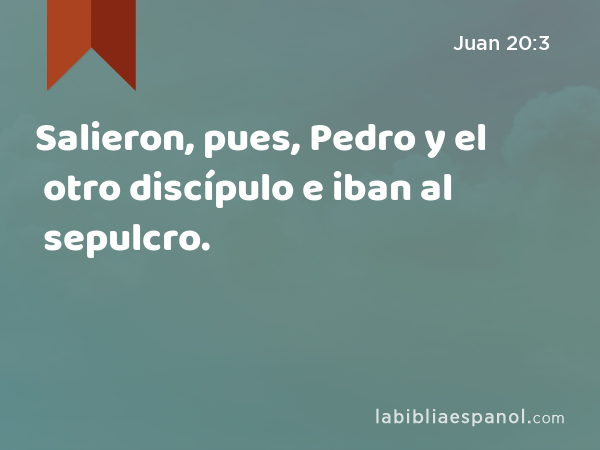 Salieron, pues, Pedro y el otro discípulo e iban al sepulcro. - Juan 20:3