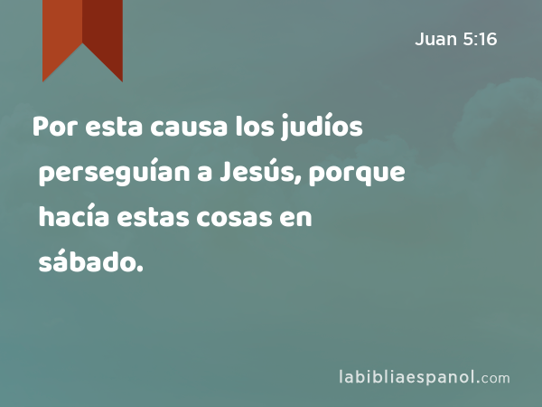 Por esta causa los judíos perseguían a Jesús, porque hacía estas cosas en sábado. - Juan 5:16