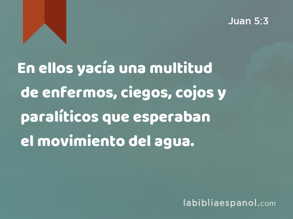 En ellos yacía una multitud de enfermos, ciegos, cojos y paralíticos que esperaban el movimiento del agua. - Juan 5:3