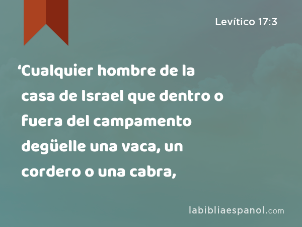 ‘Cualquier hombre de la casa de Israel que dentro o fuera del campamento degüelle una vaca, un cordero o una cabra, - Levítico 17:3