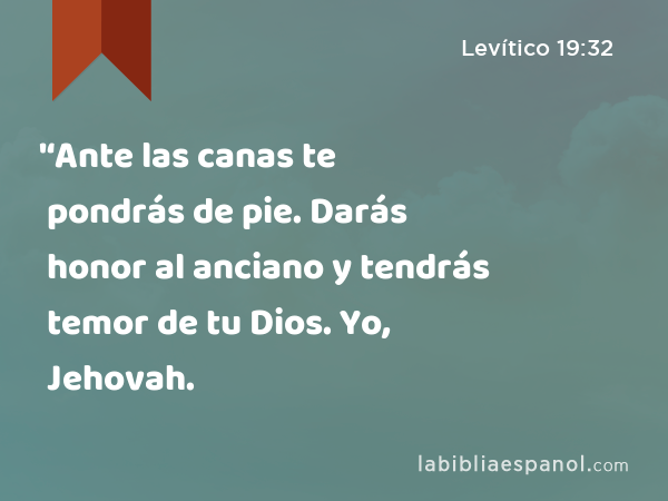 '‘Ante las canas te pondrás de pie. Darás honor al anciano y tendrás temor de tu Dios. Yo, Jehovah. - Levítico 19:32