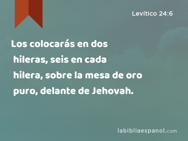 Los colocarás en dos hileras, seis en cada hilera, sobre la mesa de oro puro, delante de Jehovah. - Levítico 24:6