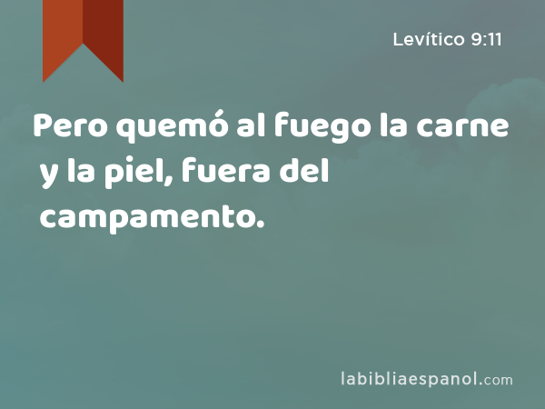 Pero quemó al fuego la carne y la piel, fuera del campamento. - Levítico 9:11