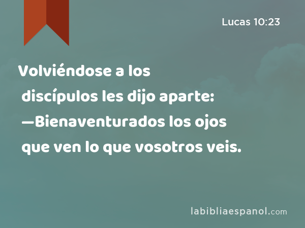 Volviéndose a los discípulos les dijo aparte: —Bienaventurados los ojos que ven lo que vosotros veis. - Lucas 10:23