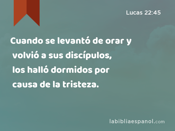 Cuando se levantó de orar y volvió a sus discípulos, los halló dormidos por causa de la tristeza. - Lucas 22:45