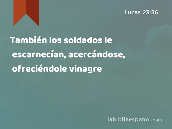 También los soldados le escarnecían, acercándose, ofreciéndole vinagre - Lucas 23:36