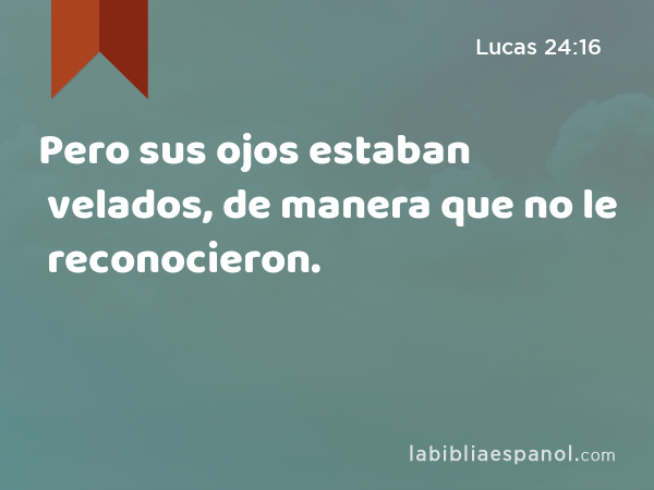 Pero sus ojos estaban velados, de manera que no le reconocieron. - Lucas 24:16