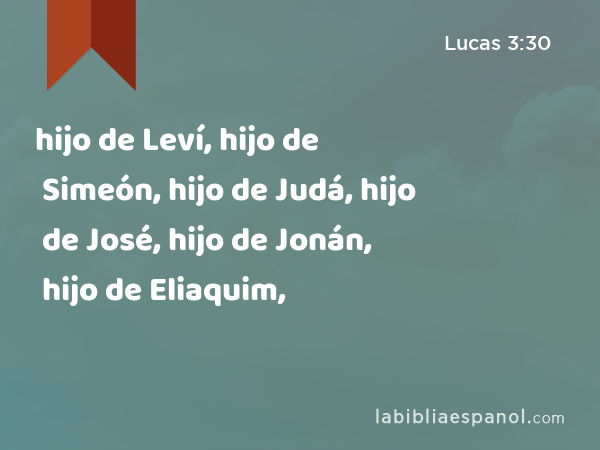 hijo de Leví, hijo de Simeón, hijo de Judá, hijo de José, hijo de Jonán, hijo de Eliaquim, - Lucas 3:30