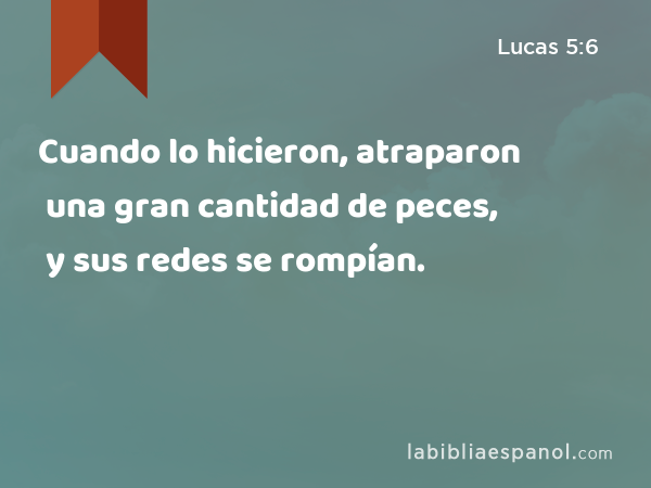 Cuando lo hicieron, atraparon una gran cantidad de peces, y sus redes se rompían. - Lucas 5:6