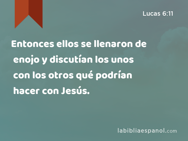 Entonces ellos se llenaron de enojo y discutían los unos con los otros qué podrían hacer con Jesús. - Lucas 6:11