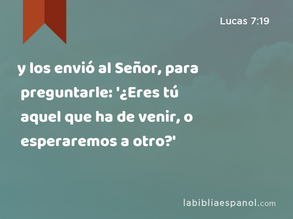 y los envió al Señor, para preguntarle: '¿Eres tú aquel que ha de venir, o esperaremos a otro?' - Lucas 7:19