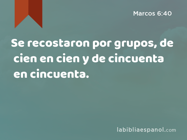 Se recostaron por grupos, de cien en cien y de cincuenta en cincuenta. - Marcos 6:40