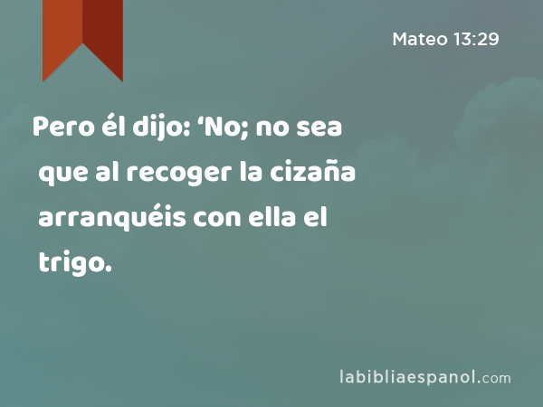 Pero él dijo: ‘No; no sea que al recoger la cizaña arranquéis con ella el trigo. - Mateo 13:29