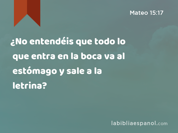 ¿No entendéis que todo lo que entra en la boca va al estómago y sale a la letrina? - Mateo 15:17