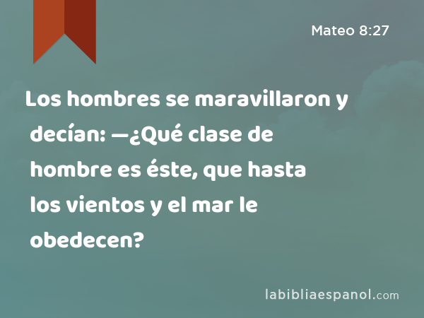 Los hombres se maravillaron y decían: —¿Qué clase de hombre es éste, que hasta los vientos y el mar le obedecen? - Mateo 8:27