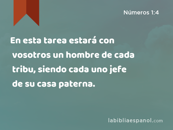 En esta tarea estará con vosotros un hombre de cada tribu, siendo cada uno jefe de su casa paterna. - Números 1:4