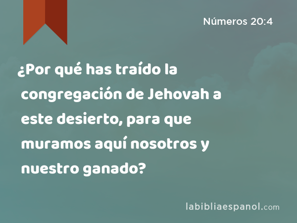 ¿Por qué has traído la congregación de Jehovah a este desierto, para que muramos aquí nosotros y nuestro ganado? - Números 20:4