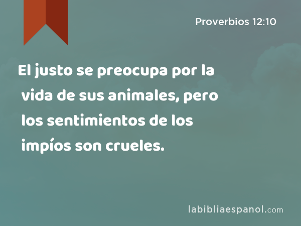 El justo se preocupa por la vida de sus animales, pero los sentimientos de los impíos son crueles. - Proverbios 12:10