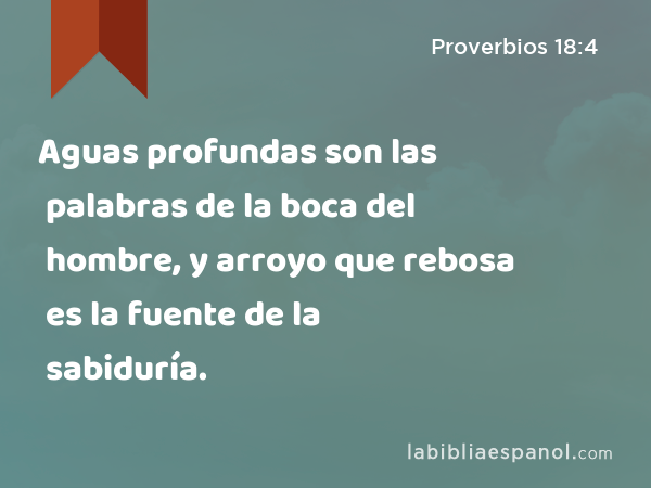 Aguas profundas son las palabras de la boca del hombre, y arroyo que rebosa es la fuente de la sabiduría. - Proverbios 18:4