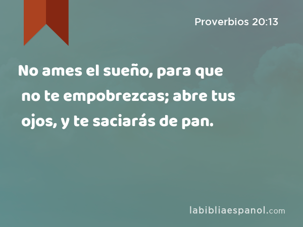 No ames el sueño, para que no te empobrezcas; abre tus ojos, y te saciarás de pan. - Proverbios 20:13