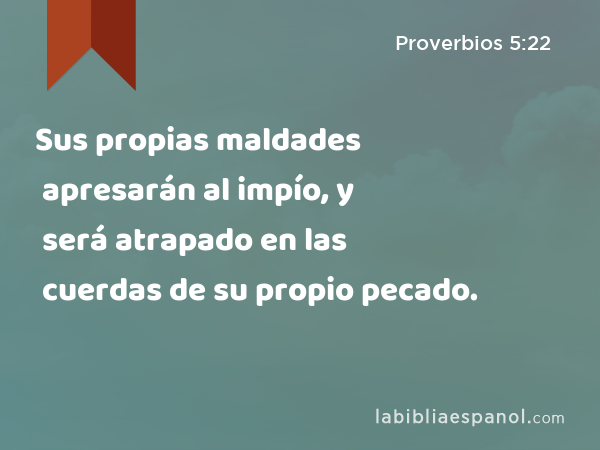 Sus propias maldades apresarán al impío, y será atrapado en las cuerdas de su propio pecado. - Proverbios 5:22