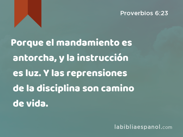 Porque el mandamiento es antorcha, y la instrucción es luz. Y las reprensiones de la disciplina son camino de vida. - Proverbios 6:23