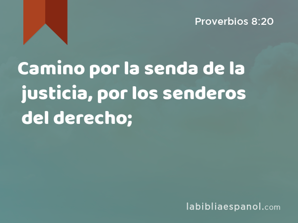 Camino por la senda de la justicia, por los senderos del derecho; - Proverbios 8:20