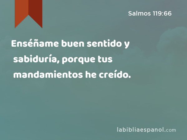 Enséñame buen sentido y sabiduría, porque tus mandamientos he creído. - Salmos 119:66