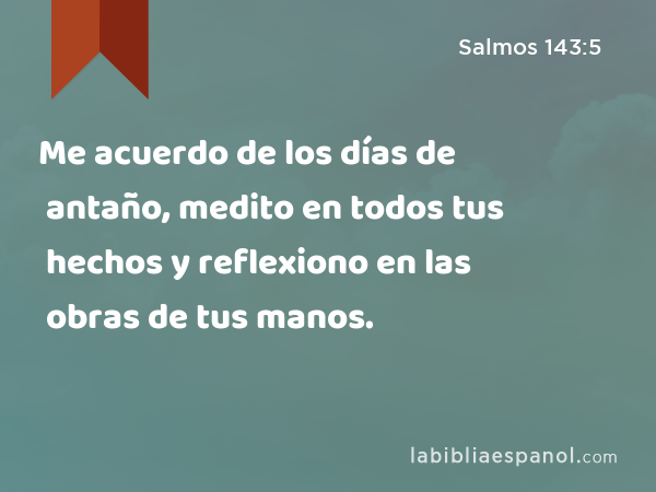 Me acuerdo de los días de antaño, medito en todos tus hechos y reflexiono en las obras de tus manos. - Salmos 143:5