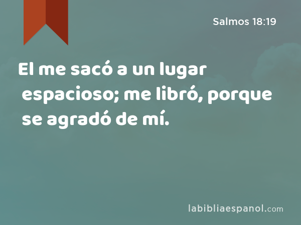 El me sacó a un lugar espacioso; me libró, porque se agradó de mí. - Salmos 18:19