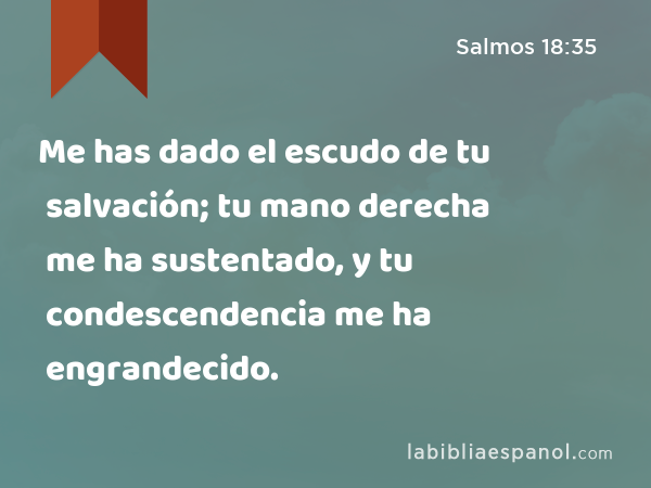 Me has dado el escudo de tu salvación; tu mano derecha me ha sustentado, y tu condescendencia me ha engrandecido. - Salmos 18:35