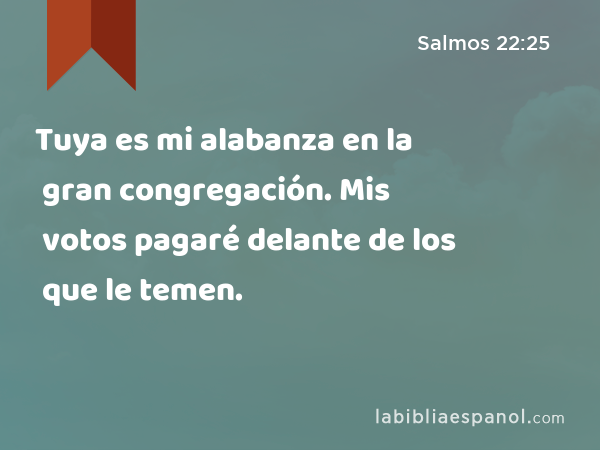 Tuya es mi alabanza en la gran congregación. Mis votos pagaré delante de los que le temen. - Salmos 22:25